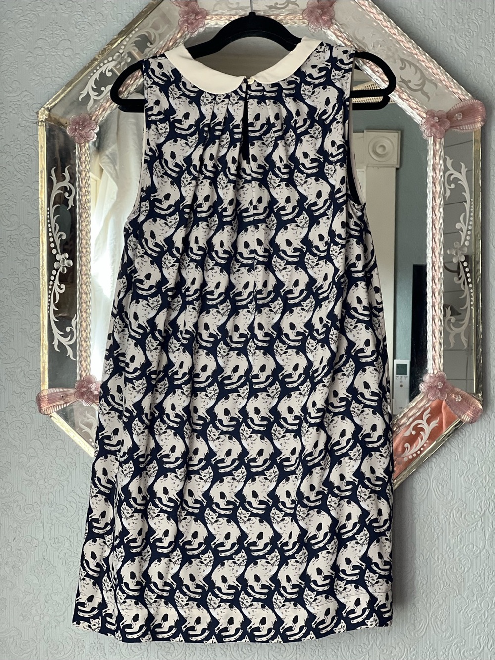 Size L, Anthropologie Navy and White Sleeveless Peter Pan Collar Pussycat Shift